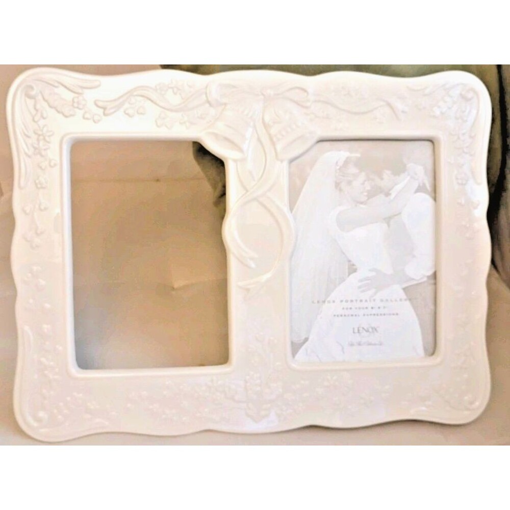 Vintage Lenox Porcelain Double 5x7 Picture Frame Wedding Gift Ivory Made in USA
